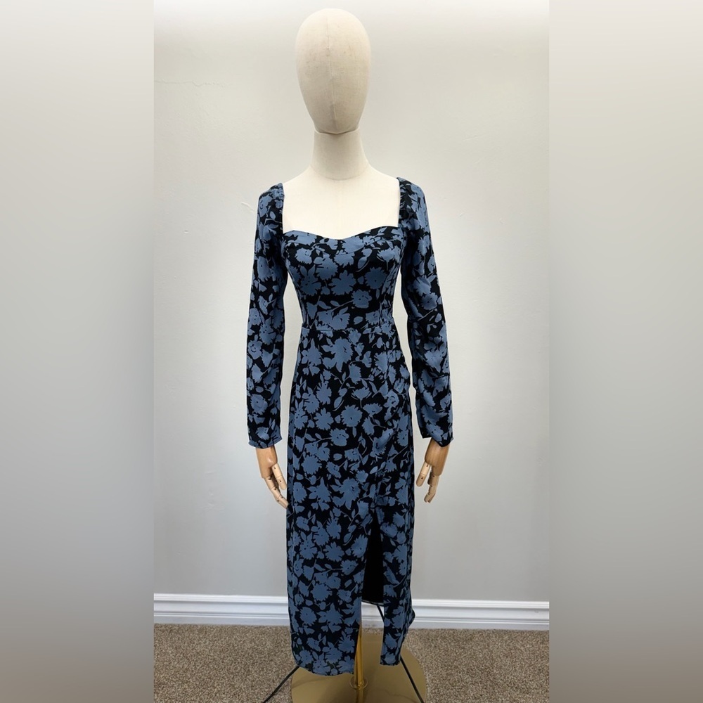Abercrombie & Fitch Floral Midi Dress XS Blue Black Long Sleeve